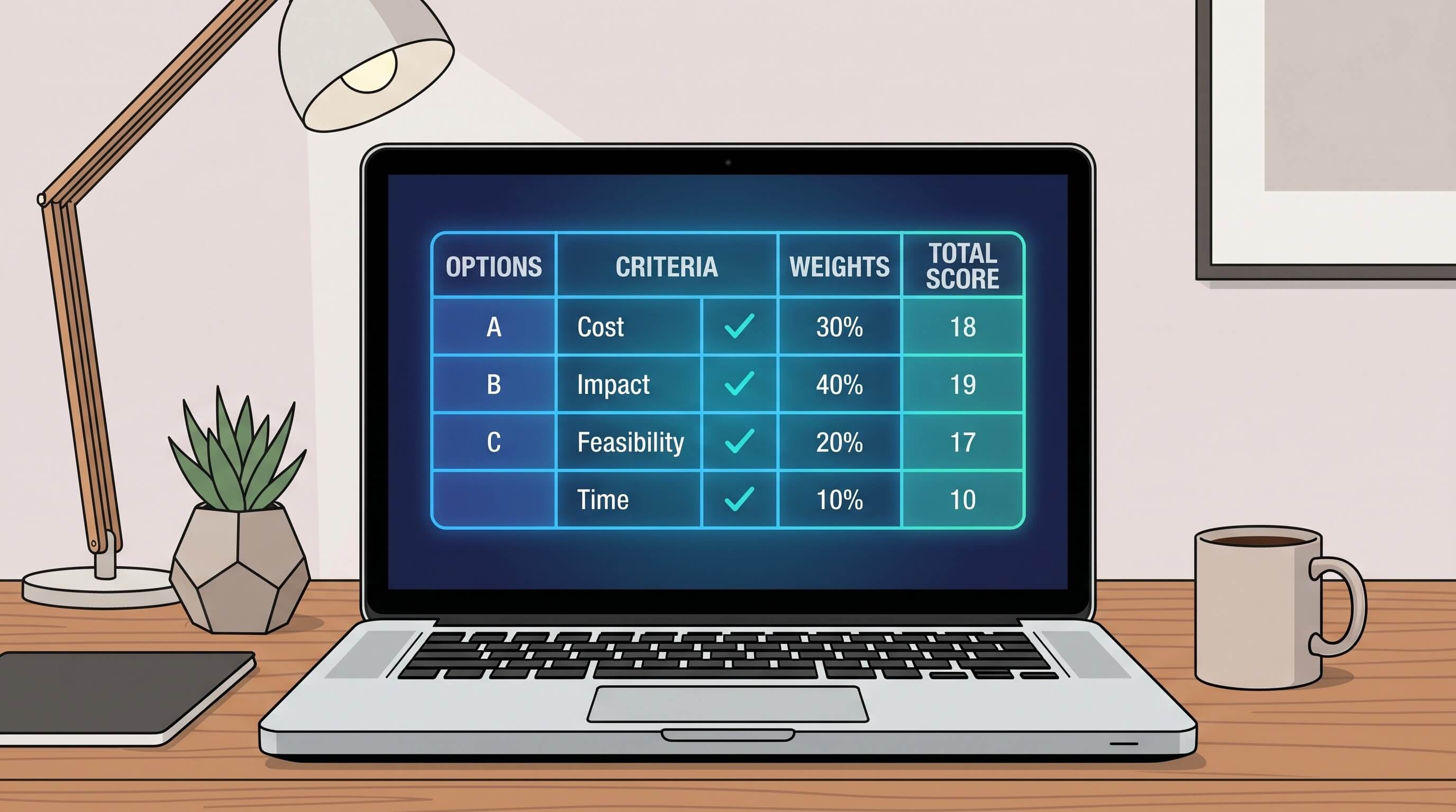 A weighted decision matrix Prompt for faster team choices